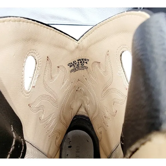 Old West Men’s Western Cowboy Boots – Tan &amp; Black Leather – Square Toe – Size 7