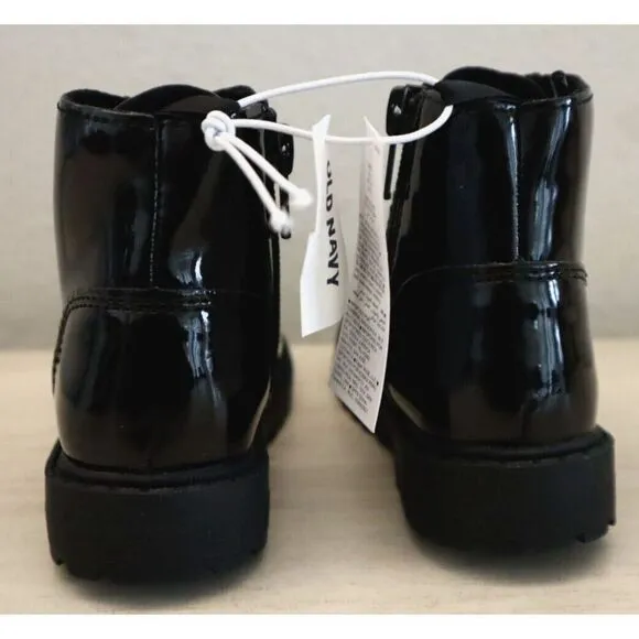Old Navy 749932 Toddler Girl Sz 6 Black Shiny Faux-Leather Side-Zip Combat Boots