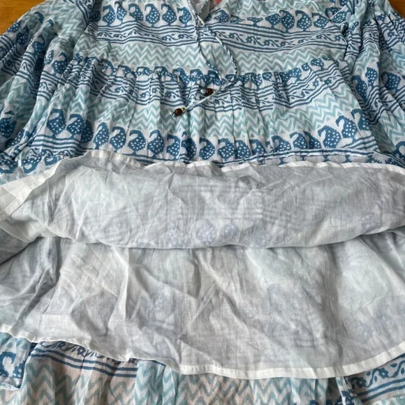 OLIPHANT Babydoll Balloon Sleeve Short Midi Dress V Neck Relaxed Fit, Size L