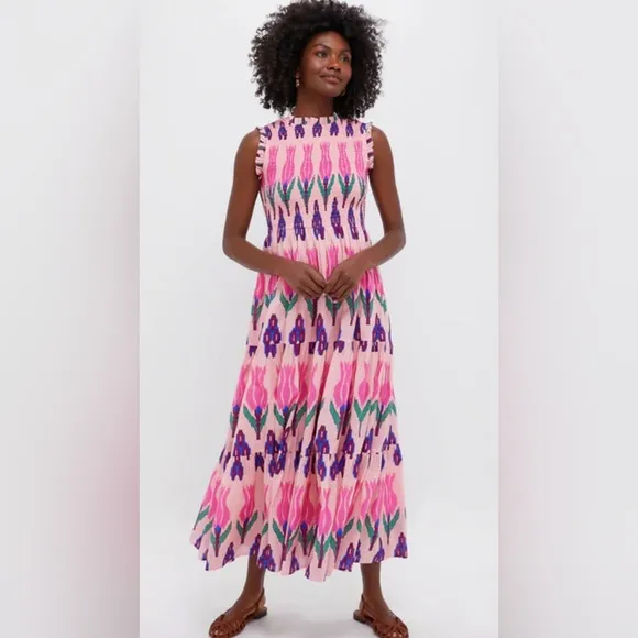 Oliphant Tuckernuck Exclusive Pink  Sumba Smocked Maxi Dress - XL