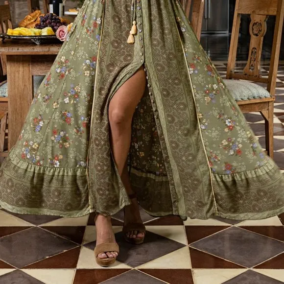 Olive Maxi Floral Skirt - Tulle &amp; Batiste