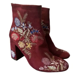Olivia Miller Springfield Embroidered Maroon Red Ankle Boots Womens Sz 11 Boho