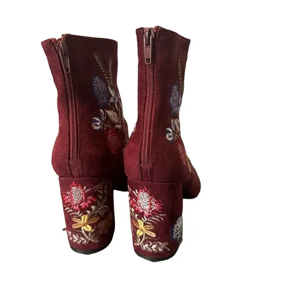 Olivia Miller Springfield Embroidered Maroon Red Ankle Boots Womens Sz 11 Boho