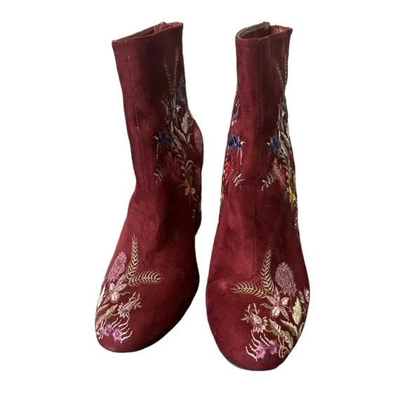 Olivia Miller Springfield Embroidered Maroon Red Ankle Boots Womens Sz 11 Boho