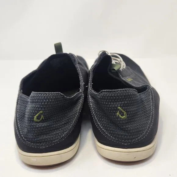 Olukai Men Nohea Moku Black Mesh Boat Shoes Size 11 Slip On Casual Sneaker