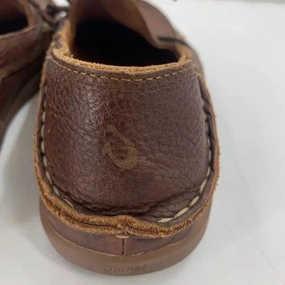 Olukai Men's Huli Slip on Leather Moccasins Boat Shoe Loafers Size 9.5