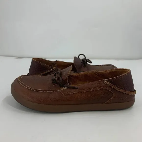 Olukai Men's Huli Slip on Leather Moccasins Boat Shoe Loafers Size 9.5