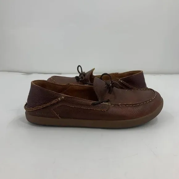 Olukai Men's Huli Slip on Leather Moccasins Boat Shoe Loafers Size 9.5