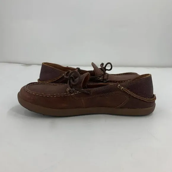 Olukai Men's Huli Slip on Leather Moccasins Boat Shoe Loafers Size 9.5