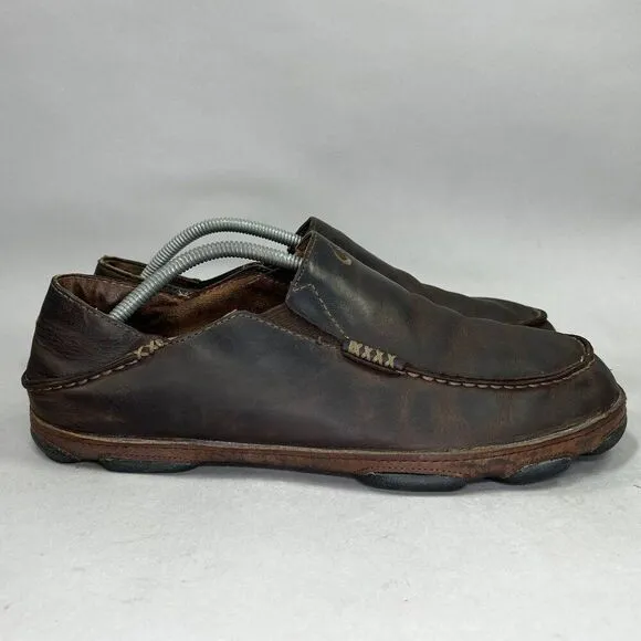 Olukai Men's Size 10.5 Moloa Brown Leather Slip On Shoes