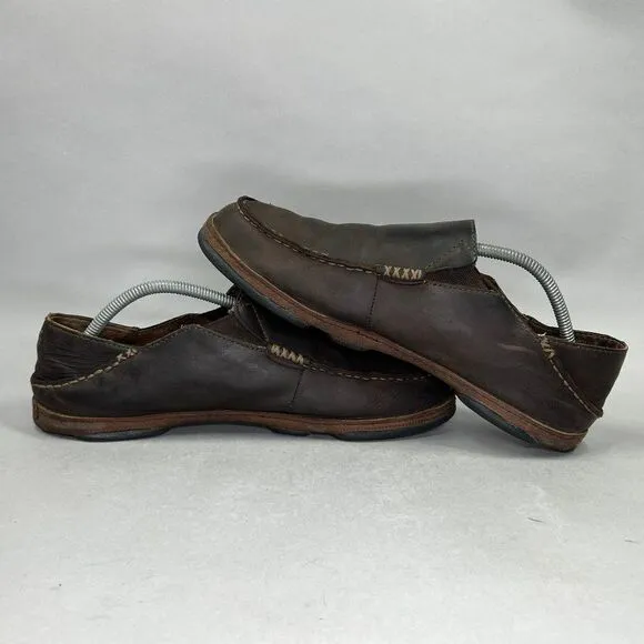 Olukai Men's Size 10.5 Moloa Brown Leather Slip On Shoes