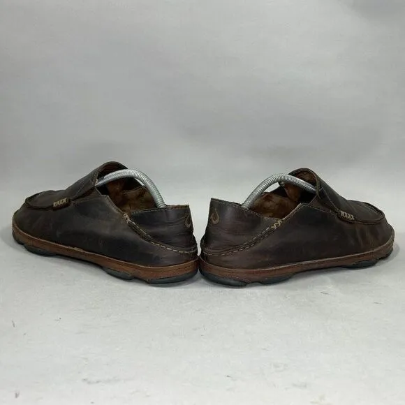 Olukai Men's Size 10.5 Moloa Brown Leather Slip On Shoes