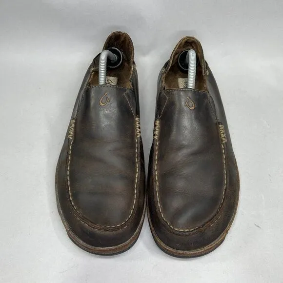 Olukai Men's Size 10.5 Moloa Brown Leather Slip On Shoes