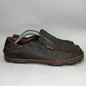 Olukai Men's Size 10.5 Moloa Brown Leather Slip On Shoes