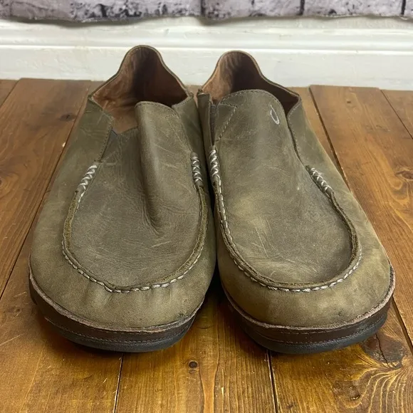 OLUKAI Mens size 14 moloa slip on leather shoes brown
