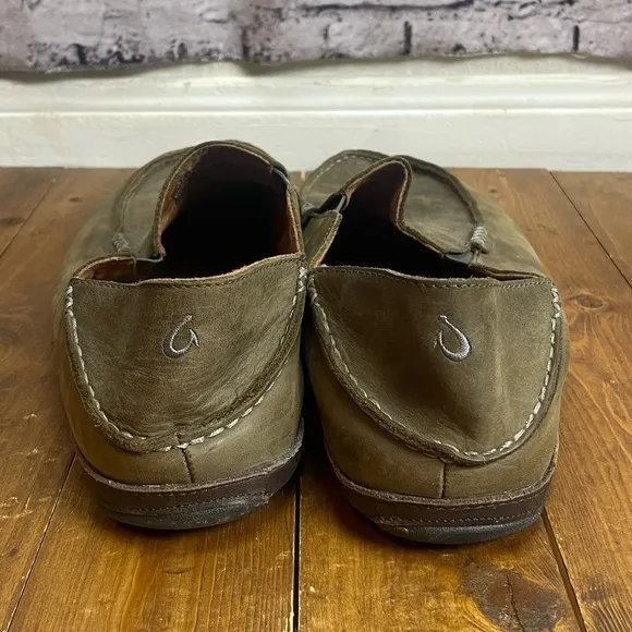 OLUKAI Mens size 14 moloa slip on leather shoes brown