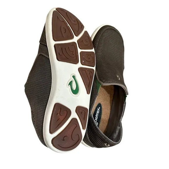 OluKai men's size 8 Nohea Mesh mustang brown loafers/boat shoes, slip on