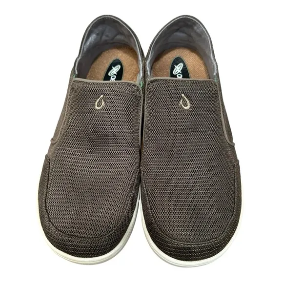 OluKai men's size 8 Nohea Mesh mustang brown loafers/boat shoes, slip on