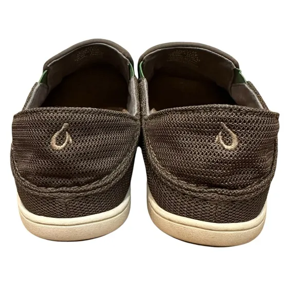 OluKai men's size 8 Nohea Mesh mustang brown loafers/boat shoes, slip on