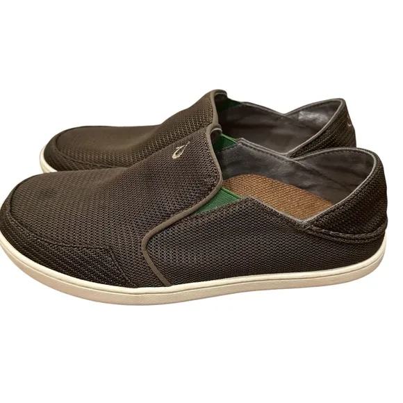OluKai men's size 8 Nohea Mesh mustang brown loafers/boat shoes, slip on