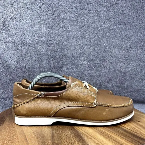 Olukai Moku Brown Leather Boat Loafer Mens Size 9.5 Low Slip On Shoes Sneakers