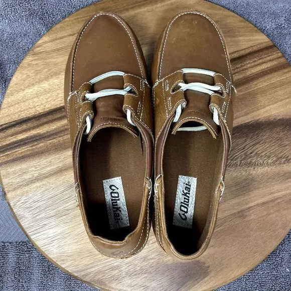 Olukai Moku Brown Leather Boat Loafer Mens Size 9.5 Low Slip On Shoes Sneakers