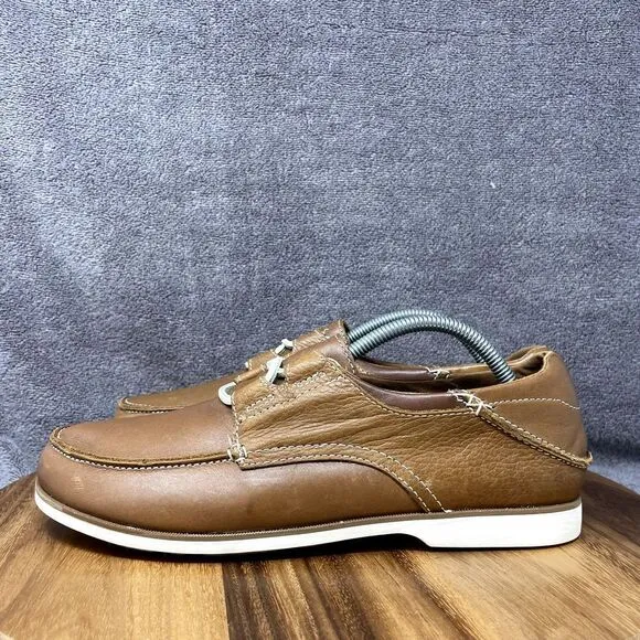Olukai Moku Brown Leather Boat Loafer Mens Size 9.5 Low Slip On Shoes Sneakers
