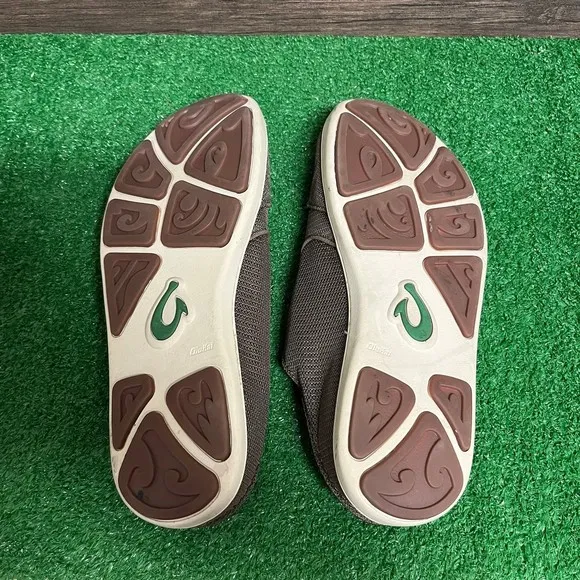 Olukai Nohea Mesh Slip On Boat Shoes Mustang Lime Brown Grey Men’s‎ Size 10