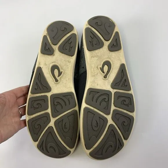 Olukai Nohea Moku No Tie Boat Shoe Slip On Casual Gray Mesh Drop Heel Mens 11