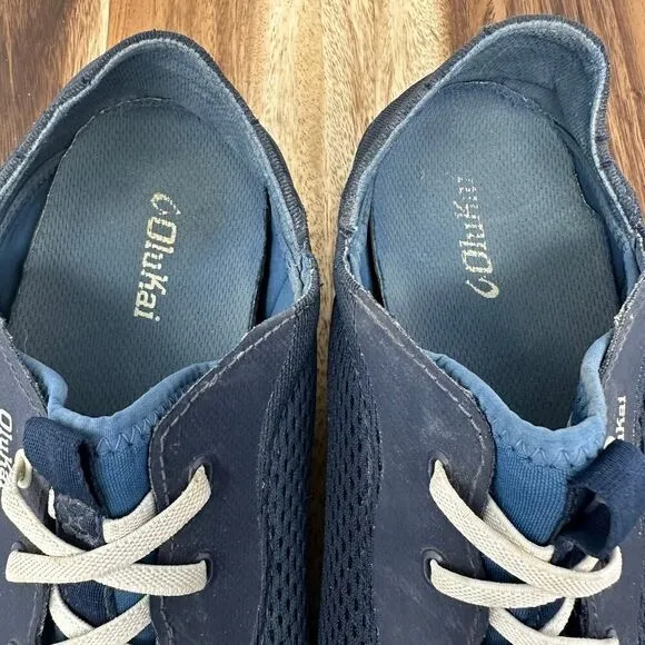Olukai Shoes Mens 12 Moku Pae Blue Slip On Sneaker Comfort Casual Boat Loafer