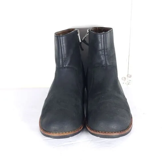 olukai Women's Kaona Il US 7 Black Leather Side Zip Ankle Boots Booties