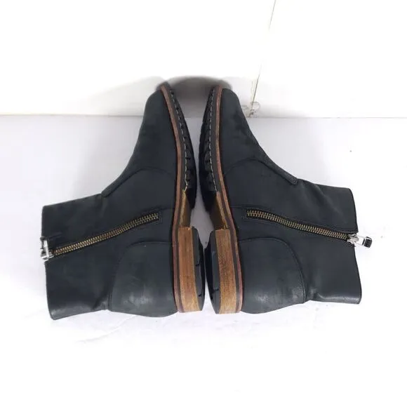 olukai Women's Kaona Il US 7 Black Leather Side Zip Ankle Boots Booties