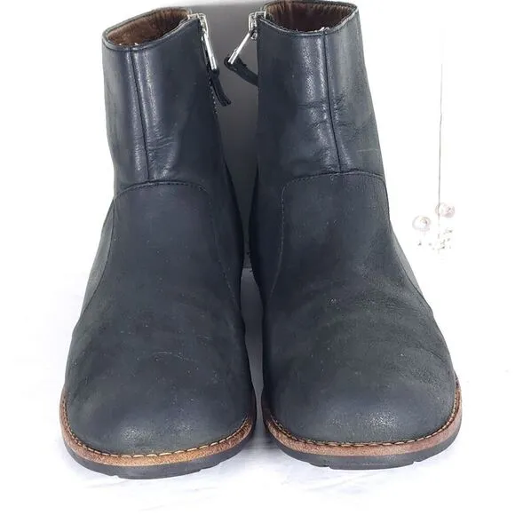 olukai Women's Kaona Il US 7 Black Leather Side Zip Ankle Boots Booties