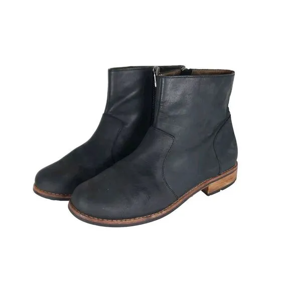 olukai Women's Kaona Il US 7 Black Leather Side Zip Ankle Boots Booties