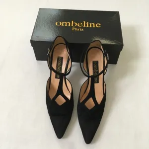 OMBELINE Vintage Suede Formal Evening Heels Black Size 9.5