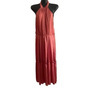 One One Six Halter Style Maxi Tiered Skirt Dress In Clay