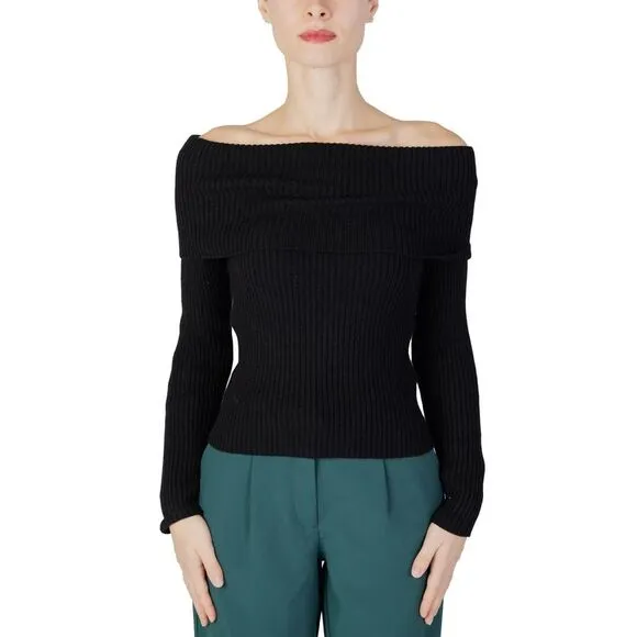 Only Ribbed Knit Offtheshoulder Sweater Women Black Knitwear