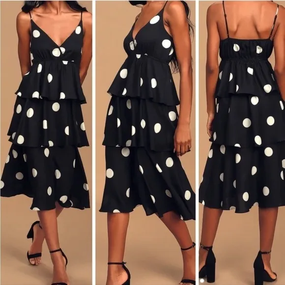 O.p.t Cava Black and White Polka Dot Tiered Sun Dress Size Large NWT