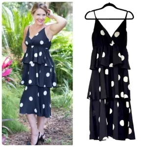 O.p.t Cava Black and White Polka Dot Tiered Sun Dress Size Large NWT