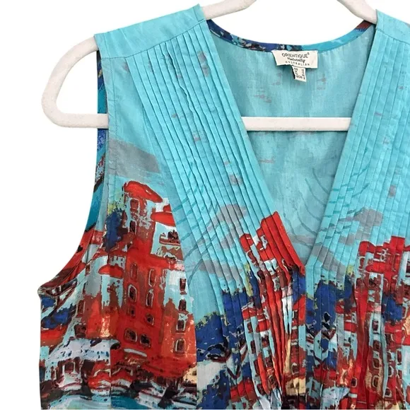 ORIENTQUE Australia Womens Retro Boat Print Crinkle Cotton Dress Size Small