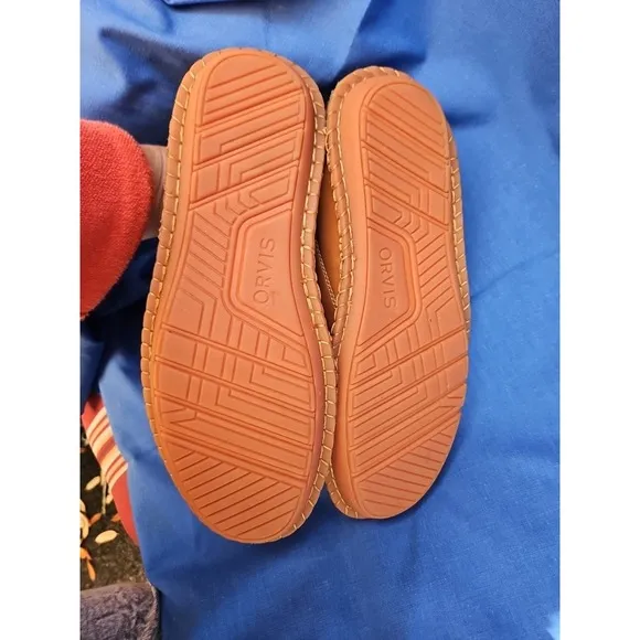 Orvis Leather Indoor/Outdoor Slippers Size 11 Moccasins COGNAC CAMEL BROWN