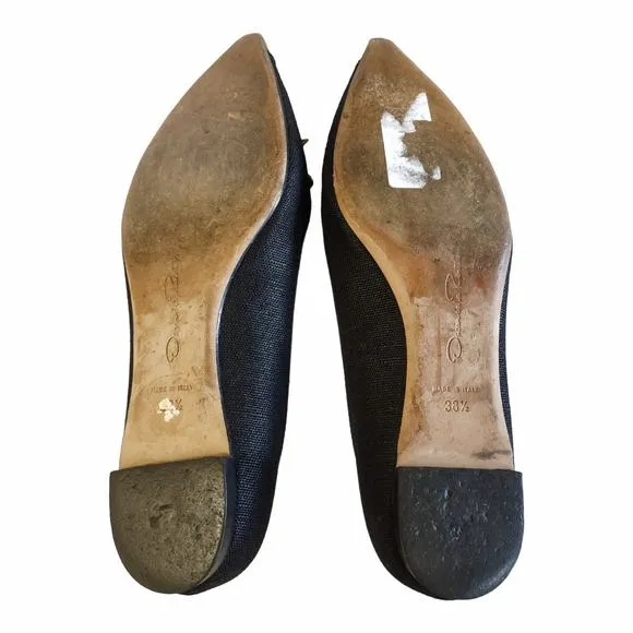 Oscar De La Renta Black Flats Retro Style Snakeskin Pointed Toe Shoes Size 38.5