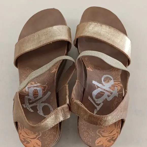 OTBT BNWOB Leather Bushnell Platform Wedge Sandals in Gold Boho Festival