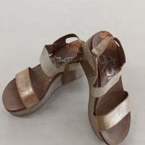 OTBT BNWOB Leather Bushnell Platform Wedge Sandals in Gold Boho Festival