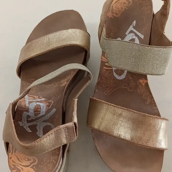 OTBT BNWOB Leather Bushnell Platform Wedge Sandals in Gold Boho Festival