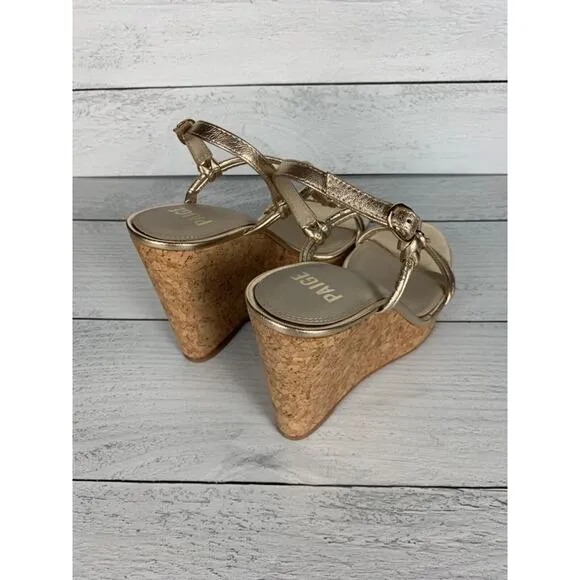 PAIGE Women's Size 8.5 Gold Leather Taylor Wedges Slingback Sandals Shoes $298