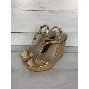 PAIGE Women's Size 8.5 Gold Leather Taylor Wedges Slingback Sandals Shoes $298