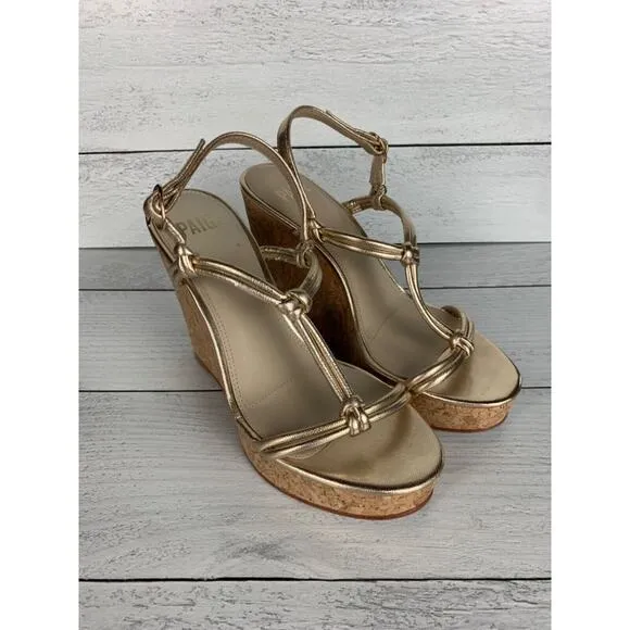 PAIGE Women's Size 8.5 Gold Leather Taylor Wedges Slingback Sandals Shoes $298