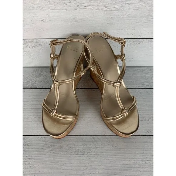 PAIGE Women's Size 8.5 Gold Leather Taylor Wedges Slingback Sandals Shoes $298