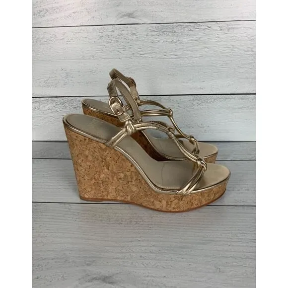 PAIGE Women's Size 8.5 Gold Leather Taylor Wedges Slingback Sandals Shoes $298